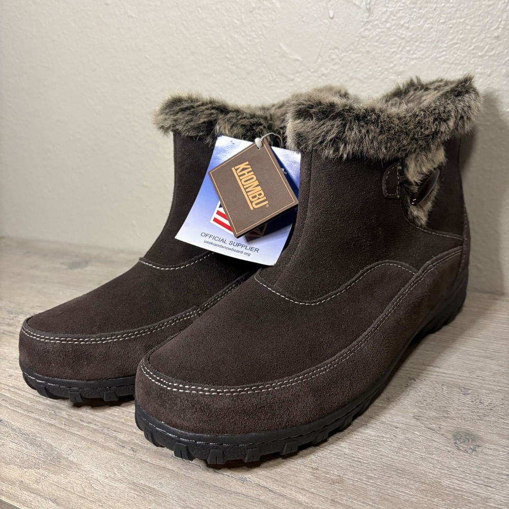 Khombu Womens Winter Snow Boots Suede Faux Fur Thermolite Cold Weather Ankle New
